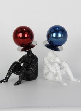 抽象艺人物摆件术客简约现代轻奢入户关厅电视柜酒#10287柜玄壁软