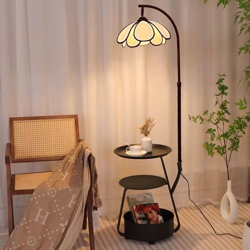 复古艺术落地灯客厅沙发旁茶几灯中古风卧室床头柜置物一体氛围灯