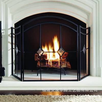 式复古取暖器护栏铁艺壁炉用HT-K0425屏风隔断家三折屏隔断防欧风