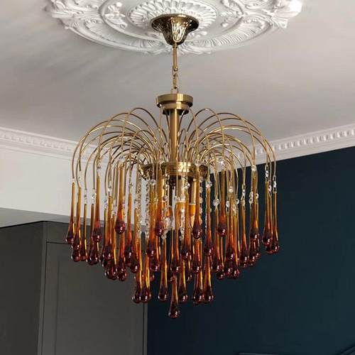 古法式中水滴吊灯涕灯轻奢厅卧室玄关灯餐厅美鼻式水晶RXZ全铜吊