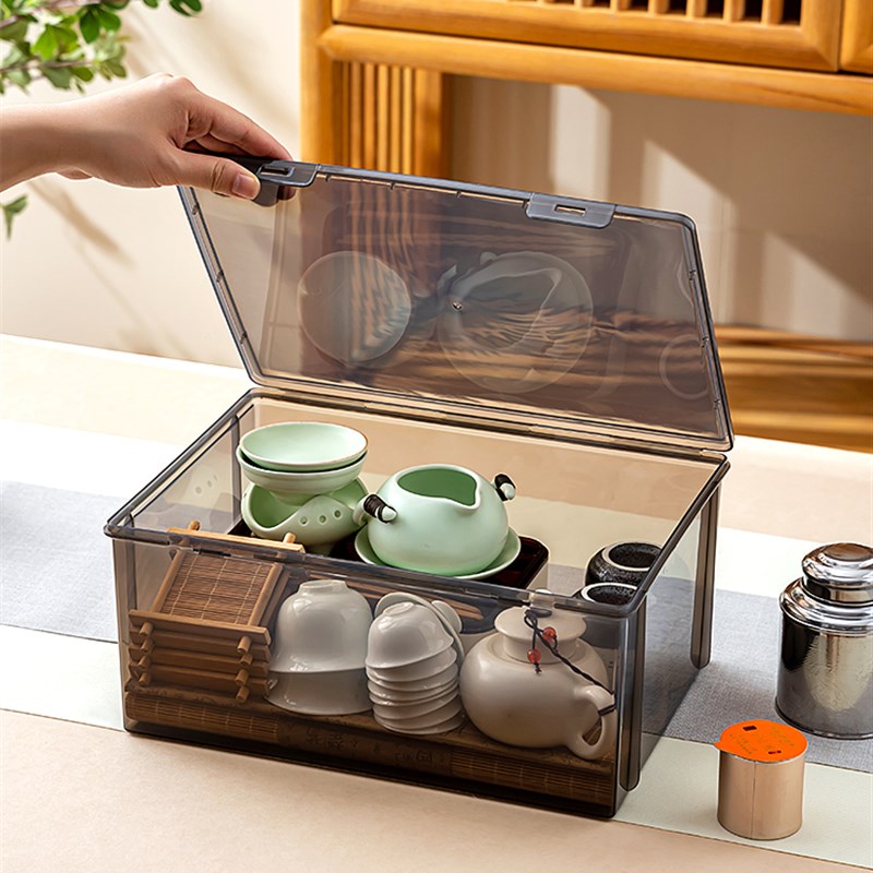 茶具收纳盒带盖防尘透明茶几桌z面茶叶茶杯整理存放功夫茶壶置物