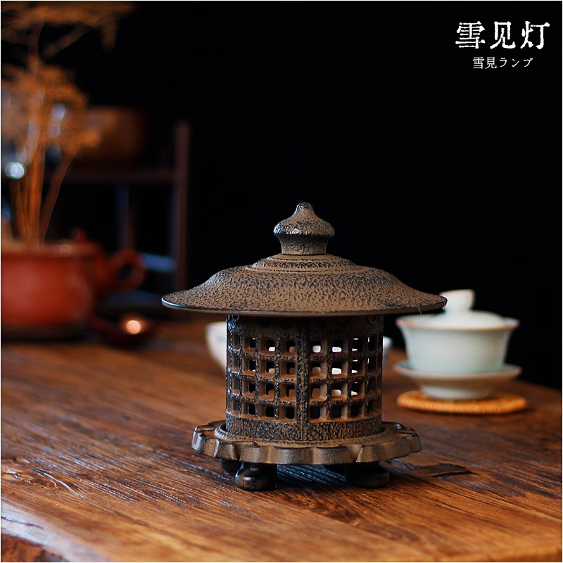 茶室铸铁雪见灯高端m茶空间氛围蜡烛灯茶桌茶宠摆件玄关长安灯禅