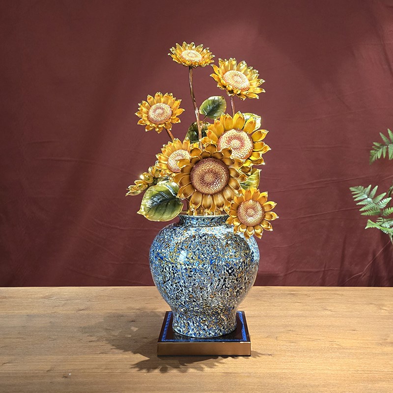 欣欣向荣向日葵花瓶摆件大漆铜工艺品客厅玄关酒柜V装饰品乔迁礼