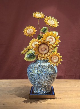欣欣向荣向日葵花瓶摆件大漆铜工艺品客厅玄关酒柜V装饰品乔迁礼