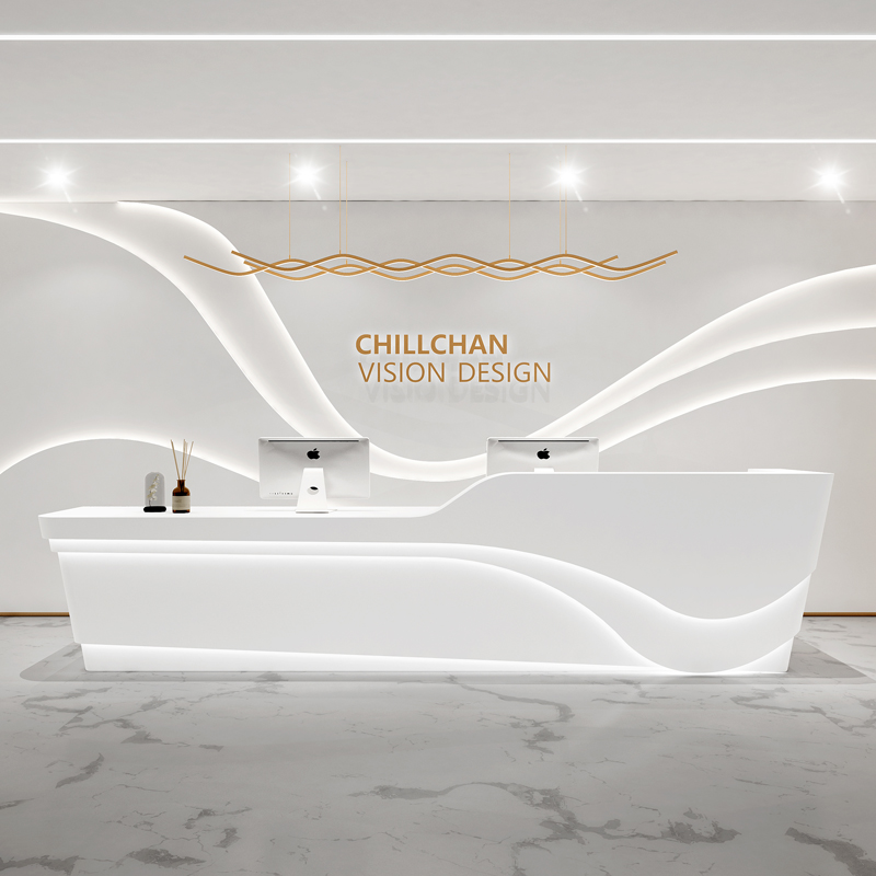 烤漆定制收银柜台简l约美容院弧形吧台大堂样品屋展示中心前台公