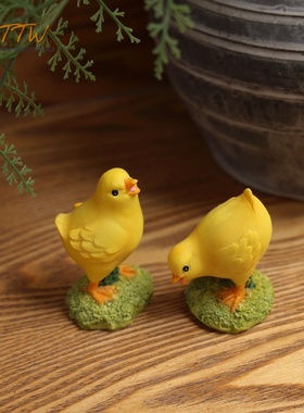 可爱树脂小黄鸡造景公仔卡v通橱窗隔板餐厅桌面家居饰品装饰摆件