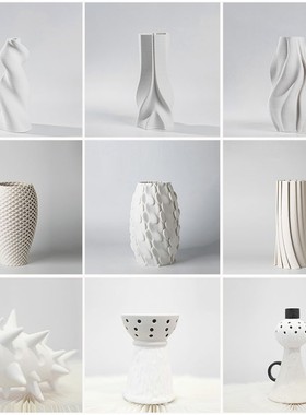 简约黑白条纹陶瓷花器s花插样板间卧室客厅电视柜餐桌饰品摆件