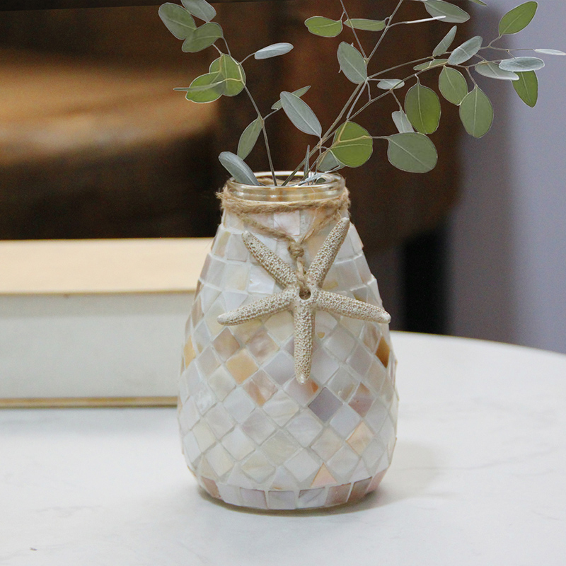 北欧套二白色海洋马赛克u玻璃花瓶时尚客餐厅办公室装饰摆设