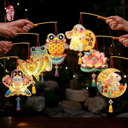手提兔子花灯国风手工diy材料包