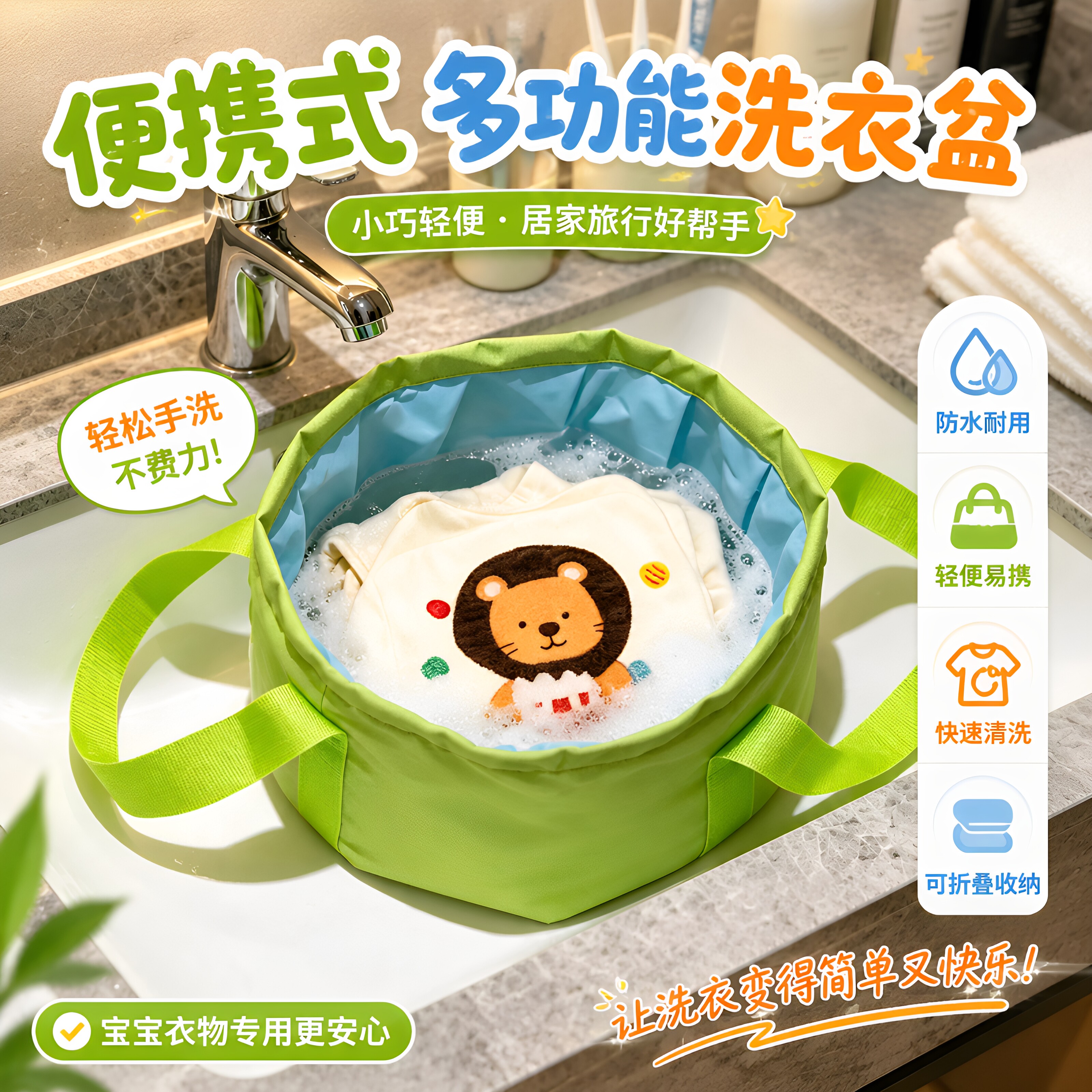 旅行折叠水盆洗衣神器便携酒店洗衣桶旅游好物洗衣袋泡脚桶洗漱盆