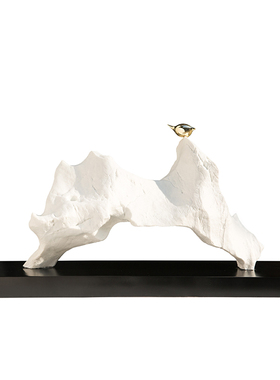 新中式禅意家居摆件山石鸟雕塑工艺品样板房酒店办U公室砂岩石假