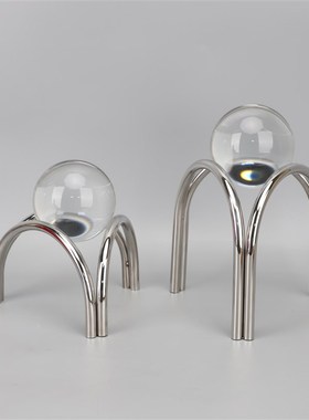 北欧创意金属三角水m晶球摆件书房样板房售楼部书房简约花瓶装饰