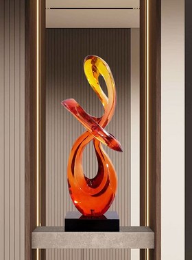 抽象轻奢摆件样板房客厅入户玄关装饰品L透明树脂创意雕塑定制