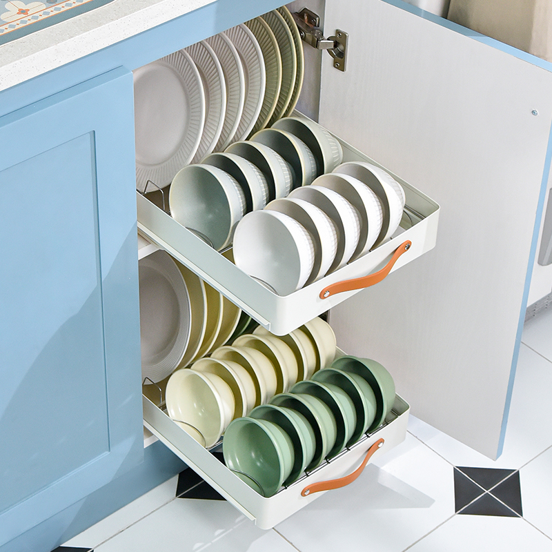 抽拉式碗架沥水置物架整体橱柜内抽屉拉篮分隔餐具盘子厨房碗Z碟