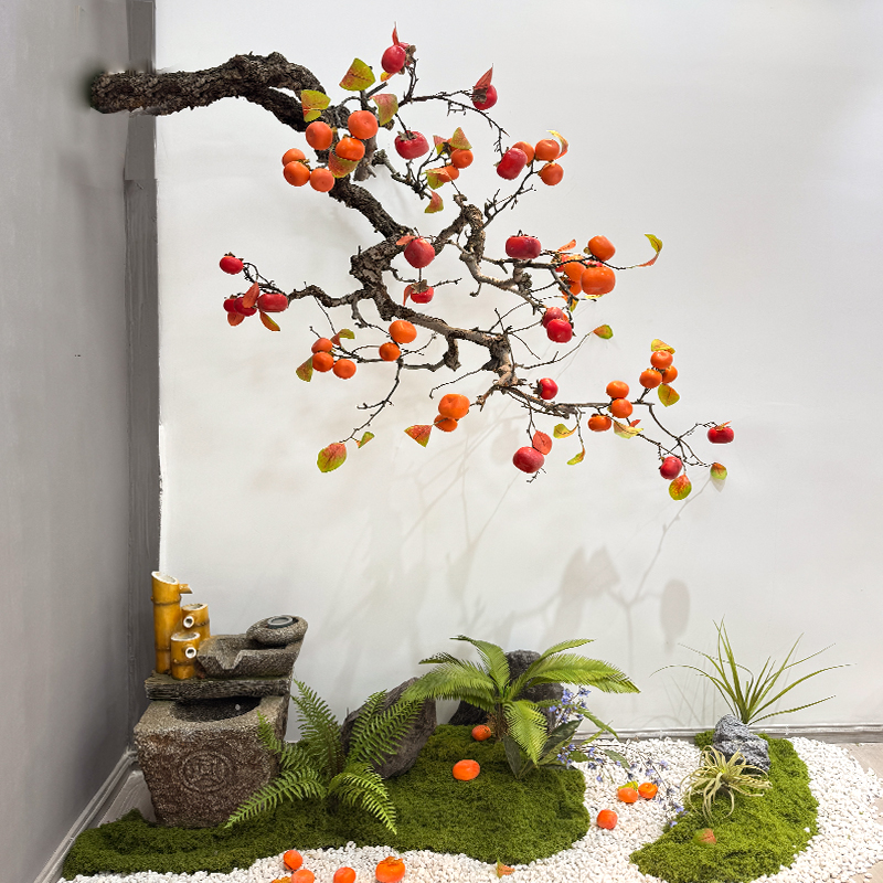 新中式禅意真柿子树壁挂悬