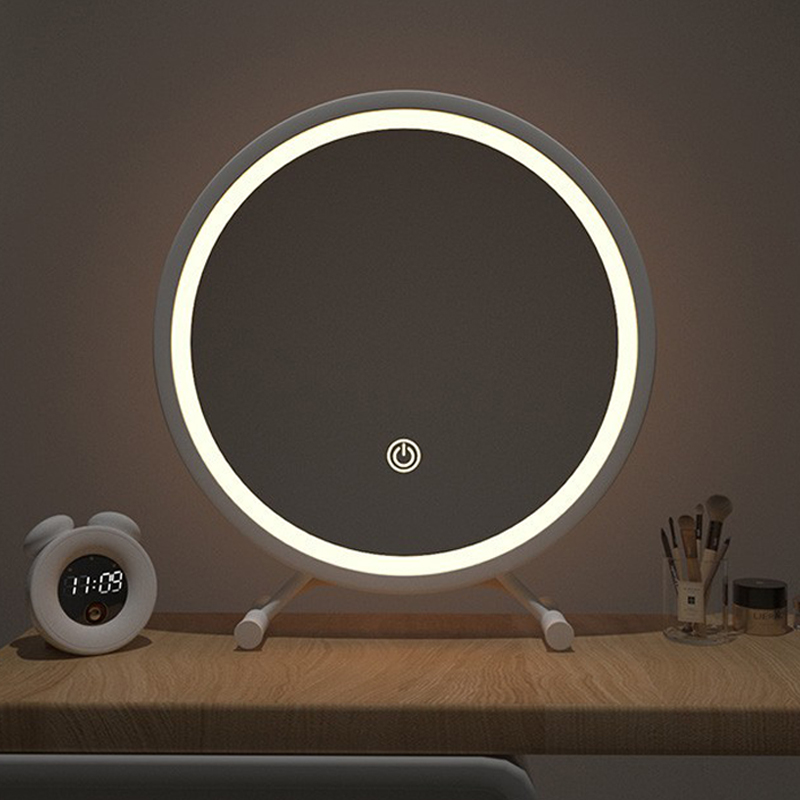 梳妆台带a灯台式镜子智能卧室桌面衣帽间化妆镜圆形网红轻奢高级