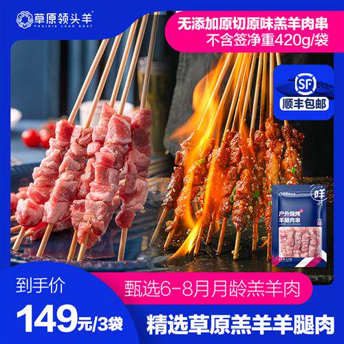 草原领头羊内蒙古原切羊肉串烧烤羔羊羊腿肉户外烧烤新鲜冷冻羊肉