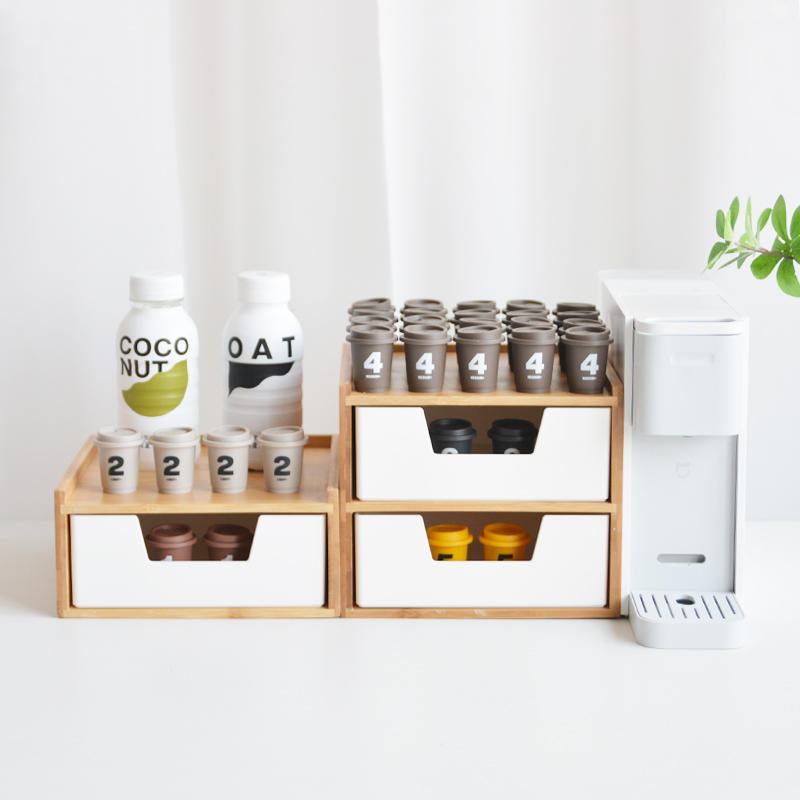 竹白家楠竹c多层收纳盒学生宿舍办公室杂物首饰文具抽屉式桌面整