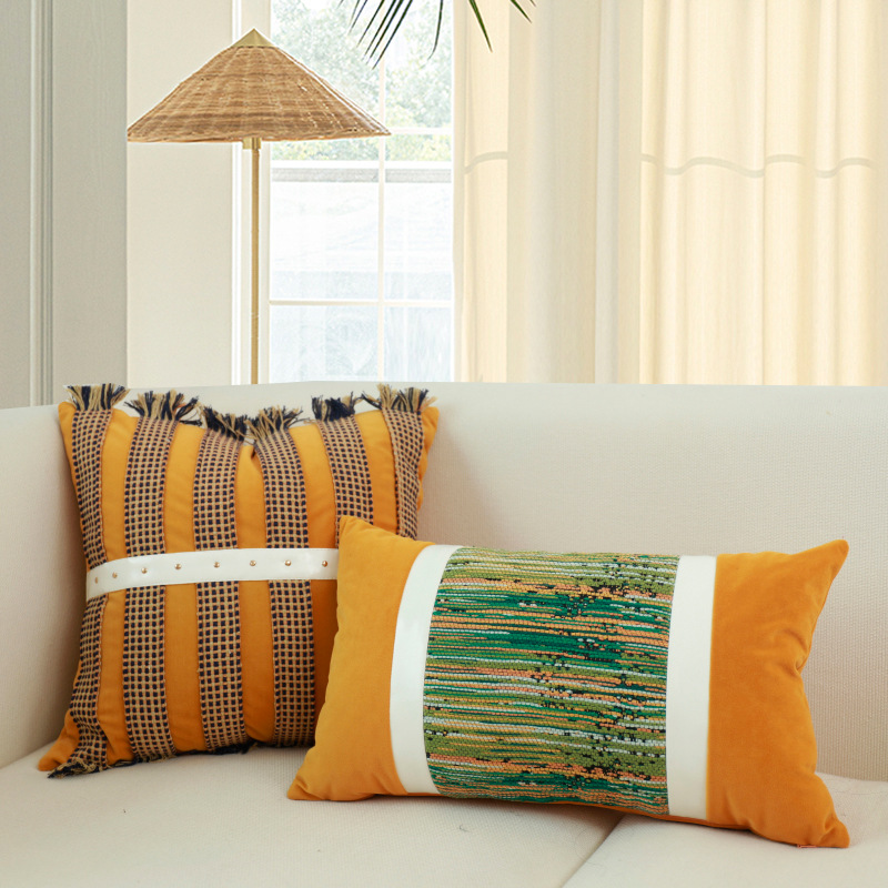 轻奢简约秋草黄沙发抱枕民宿z酒店床上靠枕软装样板房飘窗靠