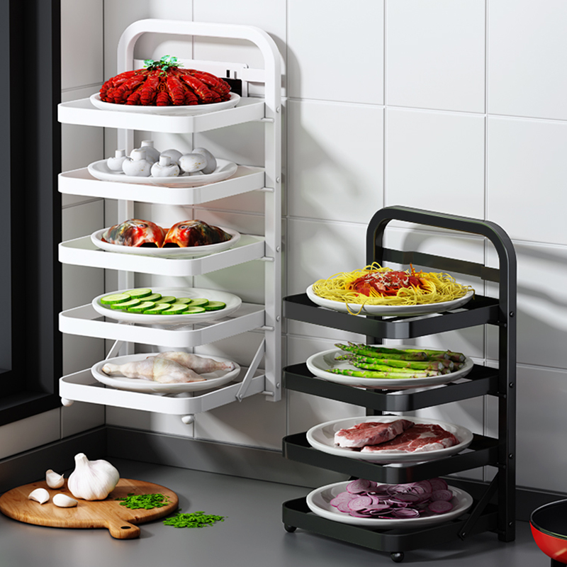 厨房多层备菜置物架折叠火锅配菜盘E多功能放菜架子可壁挂收纳神