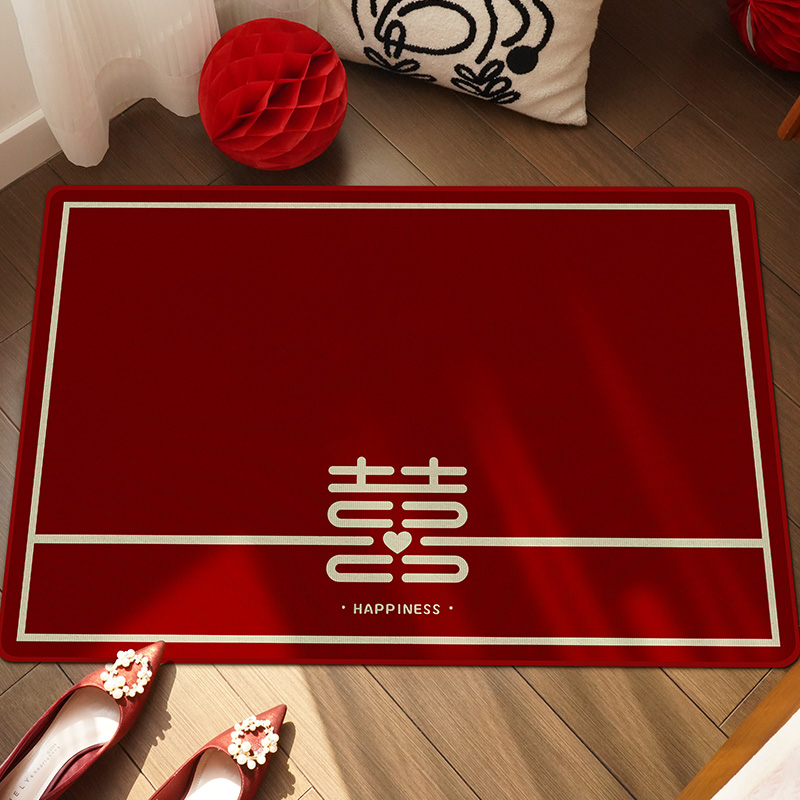 婚品囍囍临门喜庆地毯婚房结婚家用红色喜字入X户门地垫进门