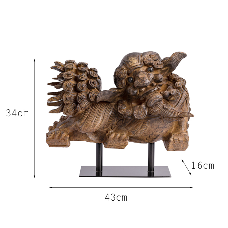 新中式麒麟狮子摆件样板房书房客厅酒柜软装Q饰品东意时尚摆设