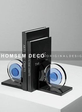 从上简约创意蓝色水晶书房书挡摆件G样板间玄关客厅电视柜装饰