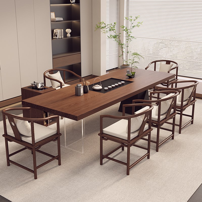 新中式大板实木茶桌椅组合家用客厅茶几桌现代简约轻X奢办公室茶