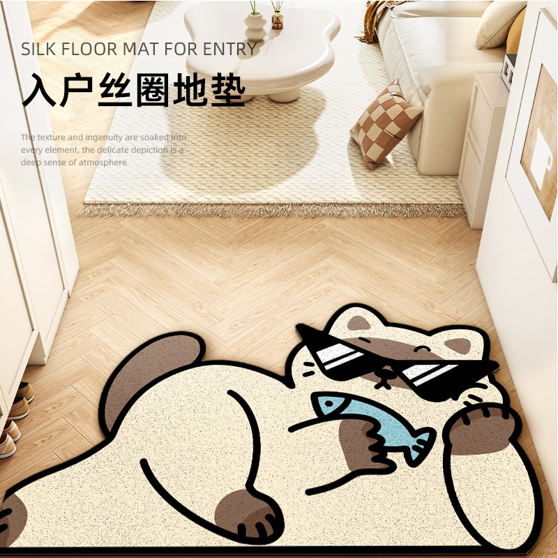 潮酷小猫入户门地垫丝圈进门除尘耐磨防滑脚O踏垫客厅耐脏免洗地