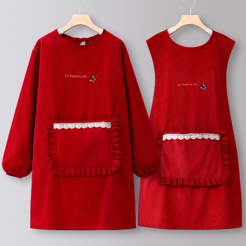 灯芯绒围裙厨f房家用2024罩衣女士新款网红做饭时尚工作服上班专