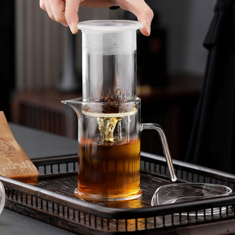 唐述 耐热加厚泡茶杯子彩把公道杯过滤内胆玻璃茶W具泡茶器红茶