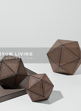 售楼处样板间家居客厅酒柜软装饰品轻奢N氛围感皮革切面球摆件