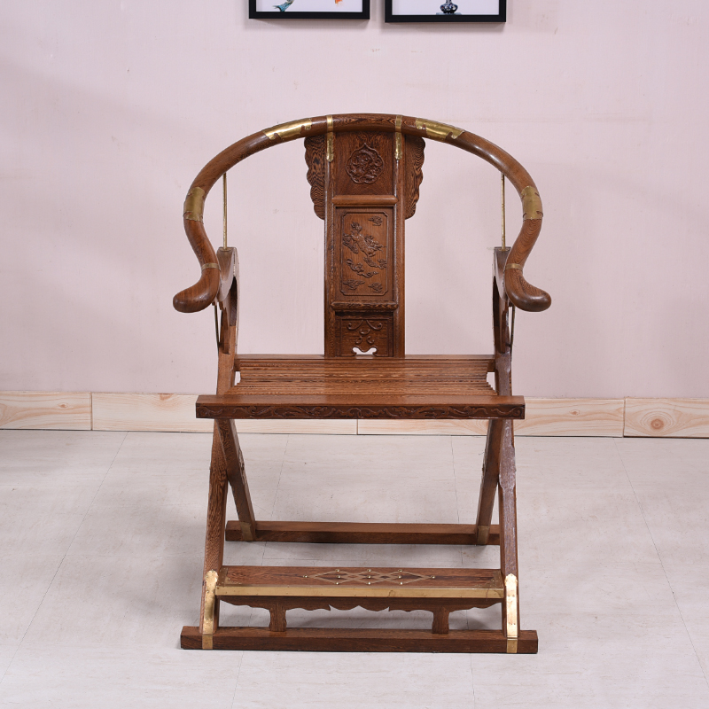 红木家具 鸡翅木交m椅 中式实木圈椅 仿古太师椅 原木可折叠椅子
