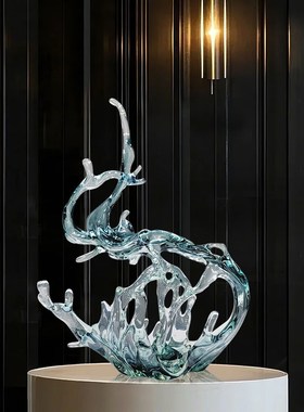 创意透明树脂风生k水起水花摆件样板间别墅酒店落地雕塑艺术装饰