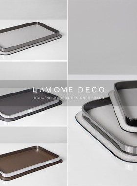 简约圆环矩形金属围边托盘摆件C售楼处样板间客厅桌面软装饰品