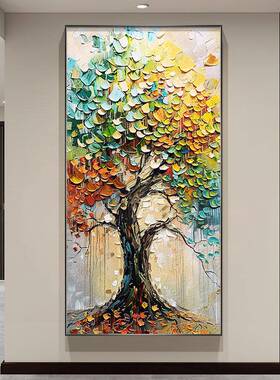 挂发入财树户玄VZU关装饰画竖版现代轻过奢走廊道画高档大气客厅