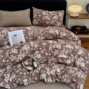 日式麻~A类提花厚棉麻皱皱纱布四件套秋宿冬亚加床单被套舍三YVC