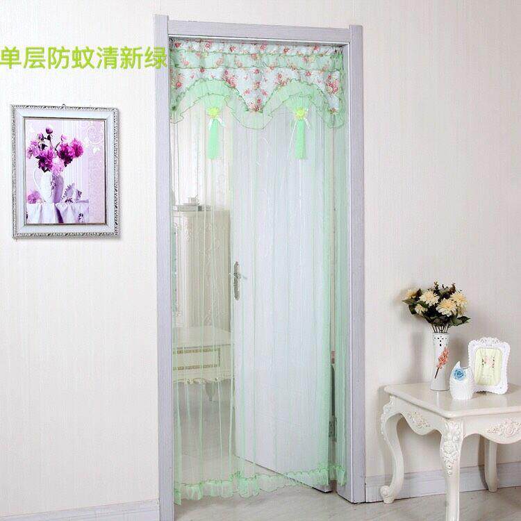 送粘钩)蕾丝帘韩门式风(格短四季长卧EQE室门帘防蚊虫纱帘