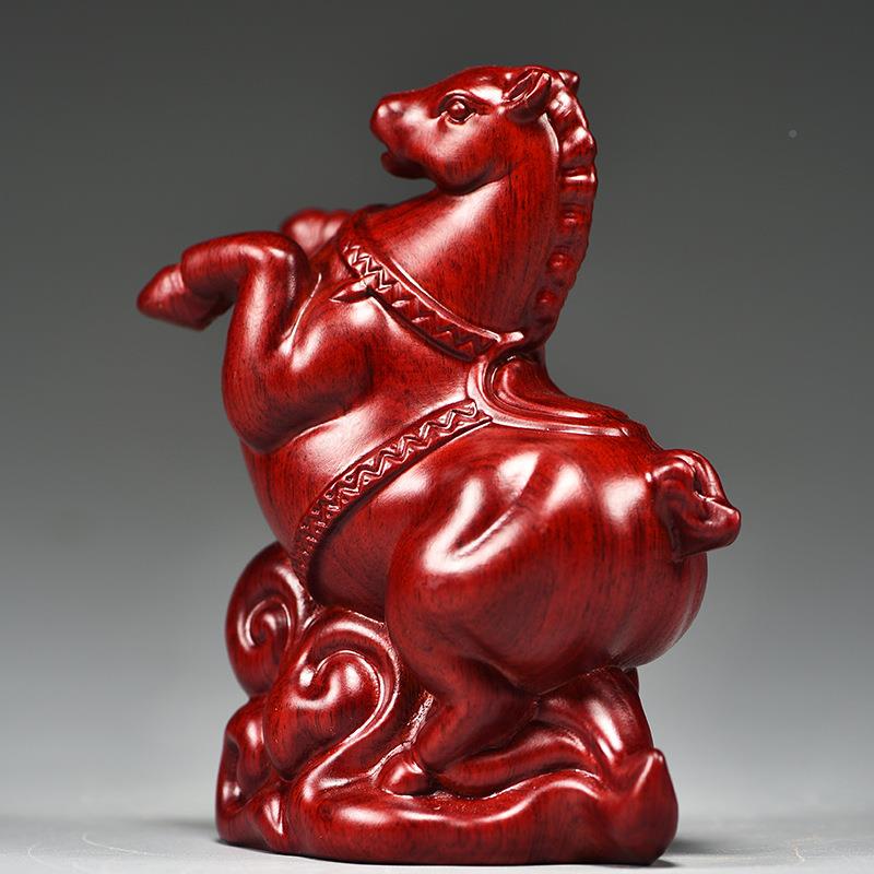 实木马摆件红色木雕马工艺FJR01196中式客厅唐饰品桌装面摆设生肖