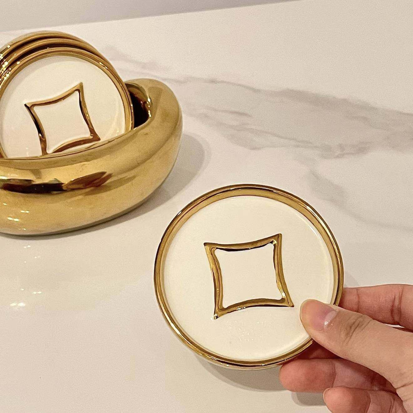 骨垃圾碟桌面创意陶套装轻中奢餐无品牌/桌吐式蘸料碟家用金元宝