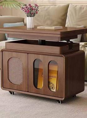 家用实木可升降折叠移多能IUZ茶几沙发边动功几复古厅创意简约客