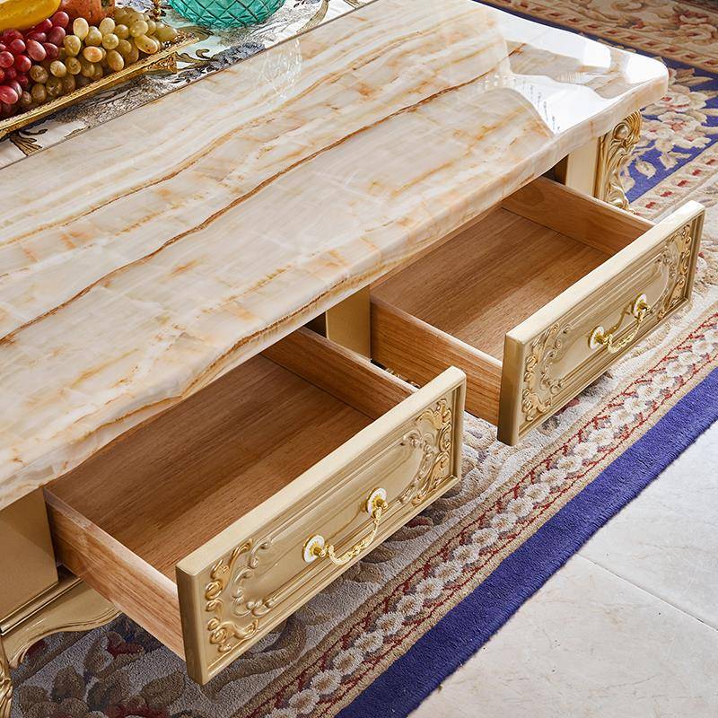 式正方户形几大型客HUA茶厅奢华大理石欧茶桌实木雕花茶几电视柜