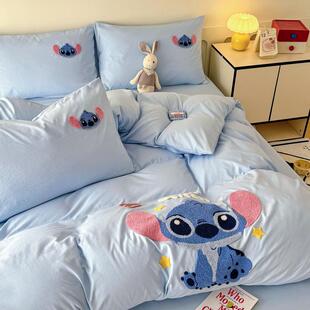 1卡通新款a类四件套10舍克水洗单棉毛巾绣床四件SUX套学生宿床笠