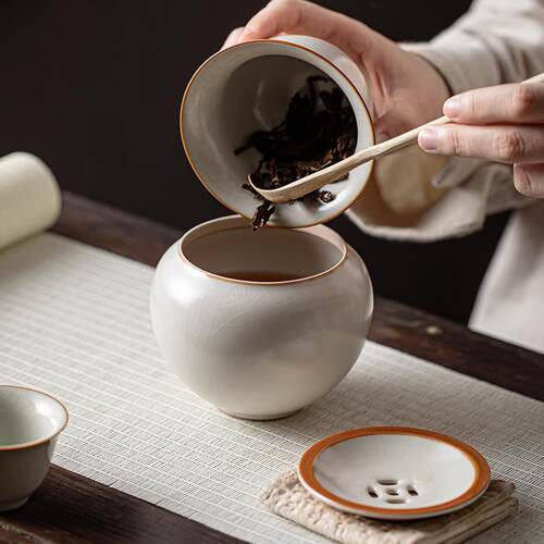 中茶式汝窑建罐水小号陶瓷家茶用渣茶盂水盂壶承BJB水桶带盖茶道