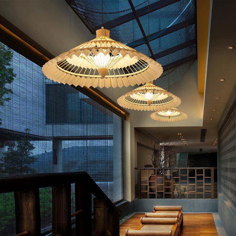 伞状吊灯室中国风餐厅茶民宿餐CHI中式店铺商用饮装饰日式竹编饭