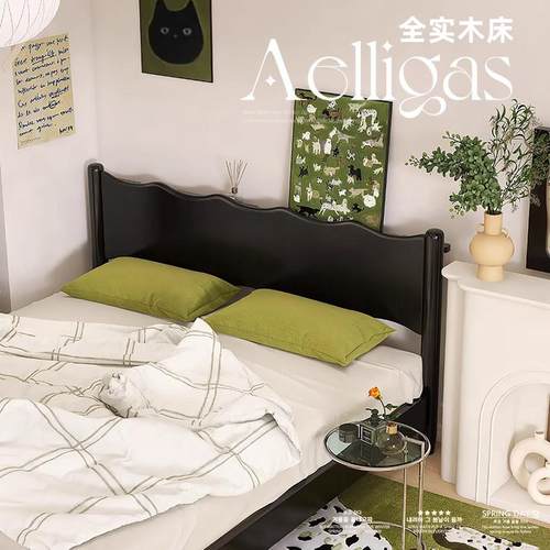 黑色全实木床复.8古简约现代主卧室WAB双人床15米法式1.米大极简