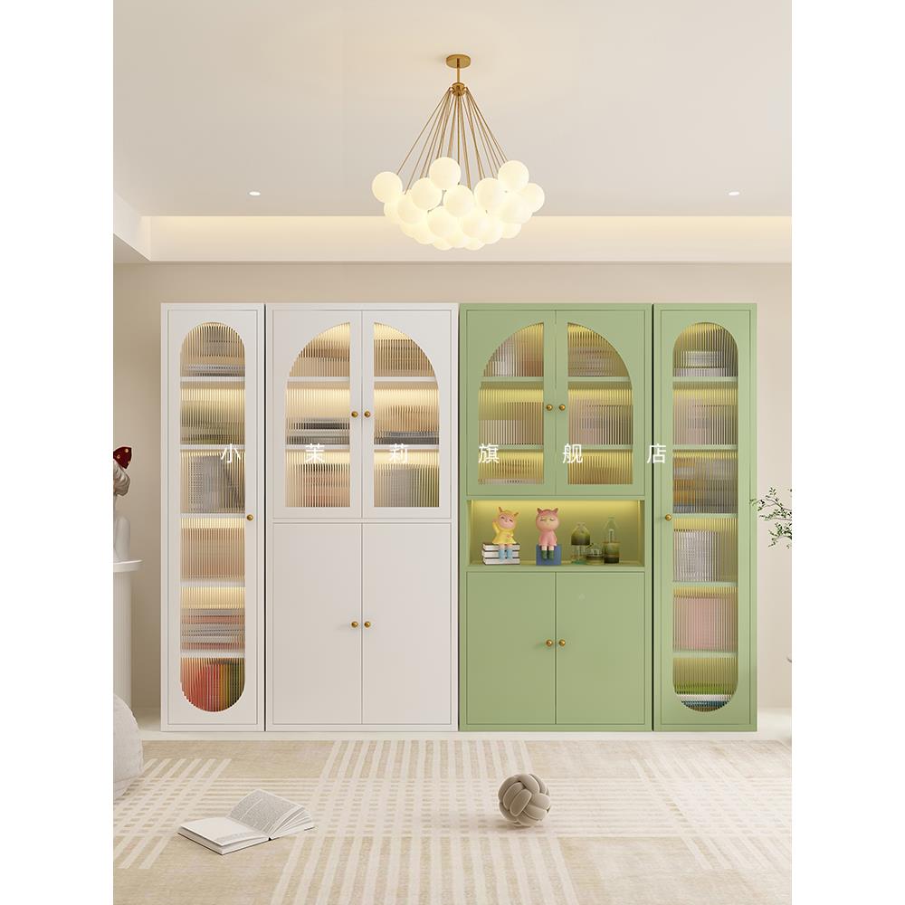 法储式玻璃门书柜奶油风铁艺置物柜物柜用F96T5JSS书架家客柜厅展