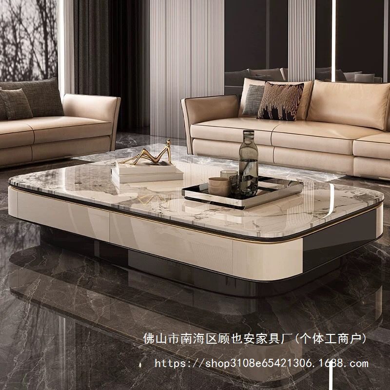 顾也安2025意式轻奢茶几大理石微晶石大户型家用别墅收纳储物茶几