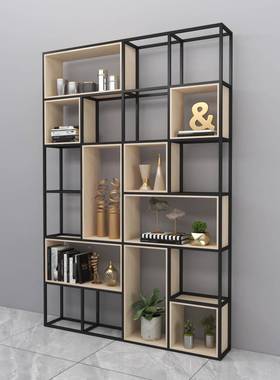 美式木ZG-65474工业屏风铁艺隔断置物办公展示架简约书客室厅玄关