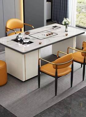 现代简约奢岩板桌椅组合阳台烧茶水壶一体办室石公板小茶台轻CNL